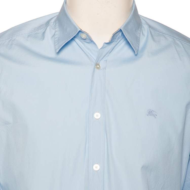 Pre Owned Burberry Brit Light Blue Novacheck Detail Cotton Shirt L
