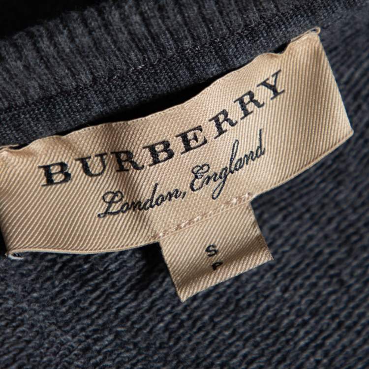 Pre Owned Burberry Grey Knit Logo Crest Embroidered Jayford Sweatshirt S