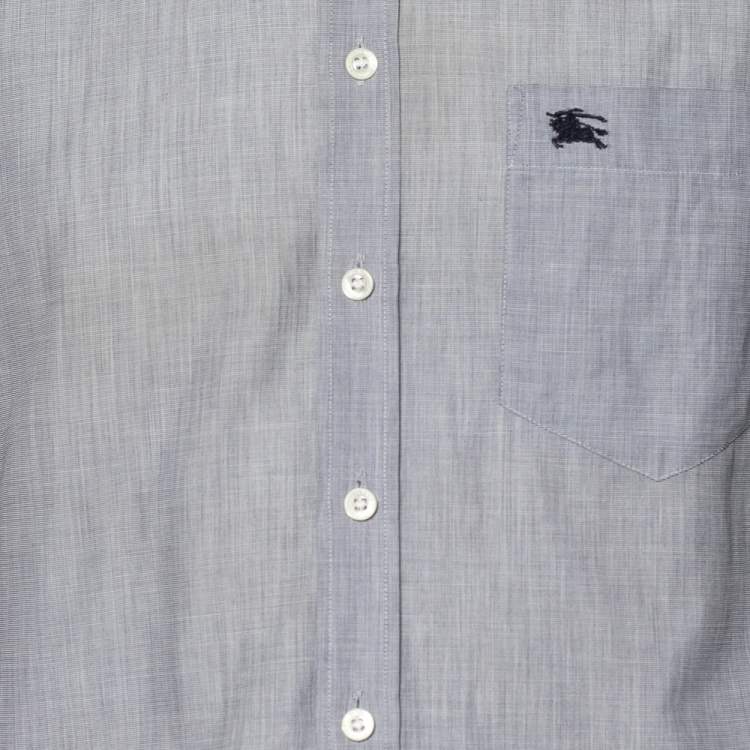 Pre Owned Burberry Grey Cotton Nova Check Trim Detail Button Front Shirt S