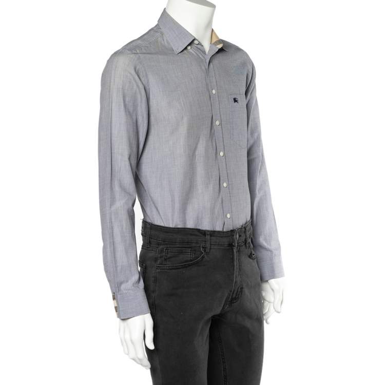 Pre Owned Burberry Grey Cotton Nova Check Trim Detail Button Front Shirt S