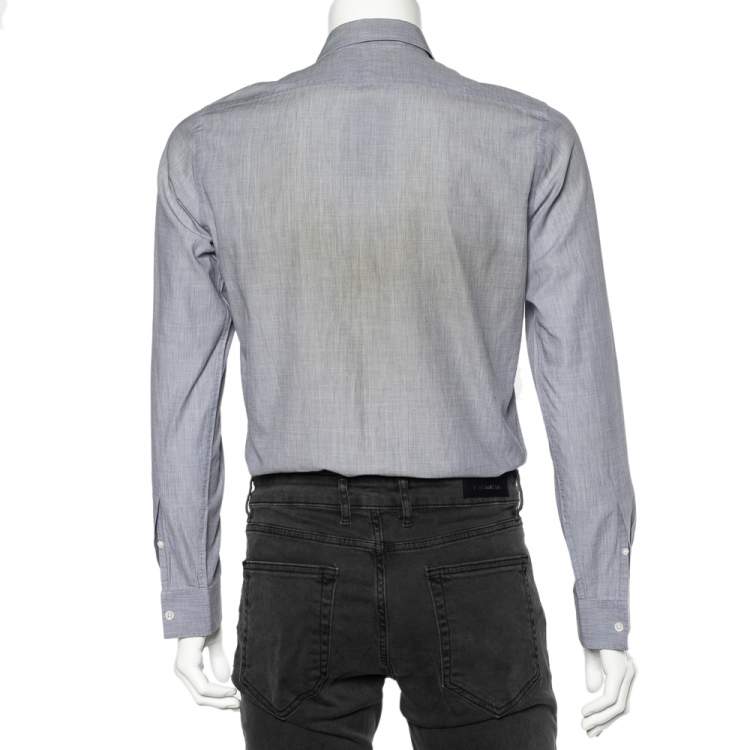 Pre Owned Burberry Grey Cotton Nova Check Trim Detail Button Front Shirt S