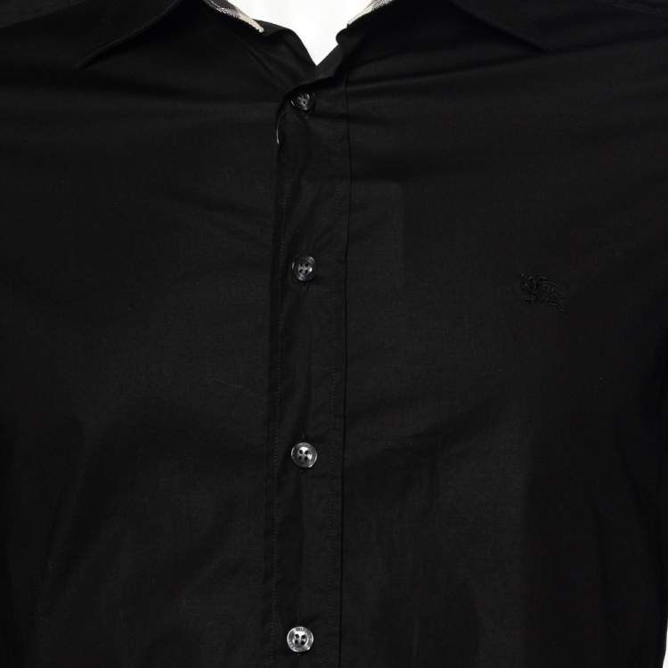 Pre Owned Burberry Black Cotton Nova Check Detail Button Front Shirt S
