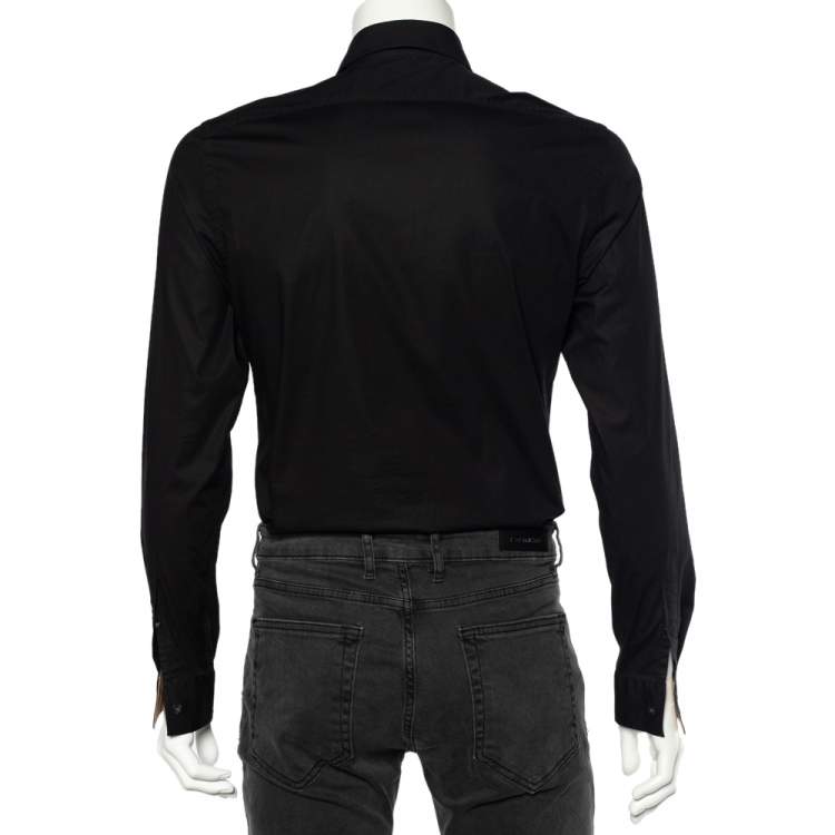 Pre Owned Burberry Black Cotton Nova Check Detail Button Front Shirt S
