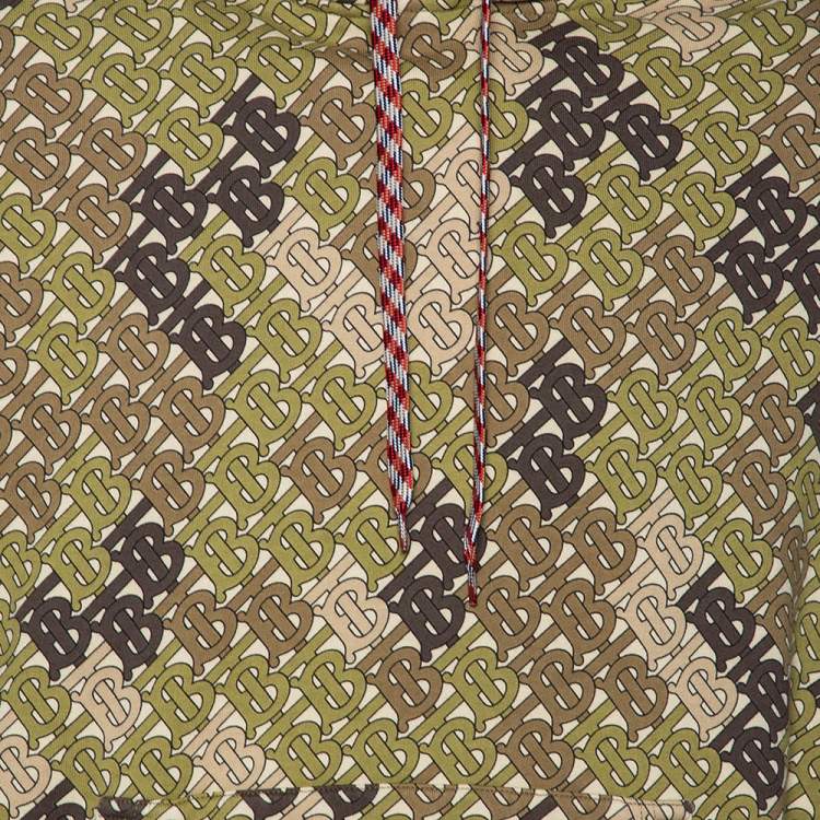Pre Owned Burberry Green Logo Camouflage Printed Cotton Knit Hoodie L