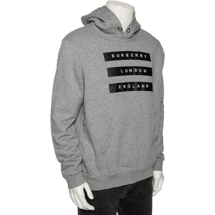 Grey Logo Tape Printed Cotton Knit Hoodie Burberry |