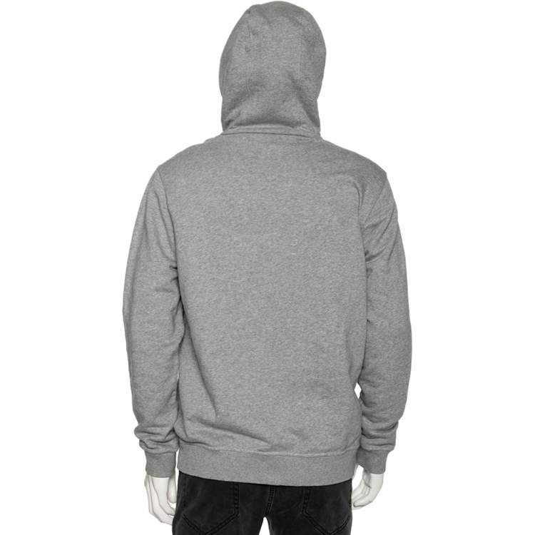 Pre Owned Burberry Grey Logo Tape Printed Cotton Knit Hoodie M 