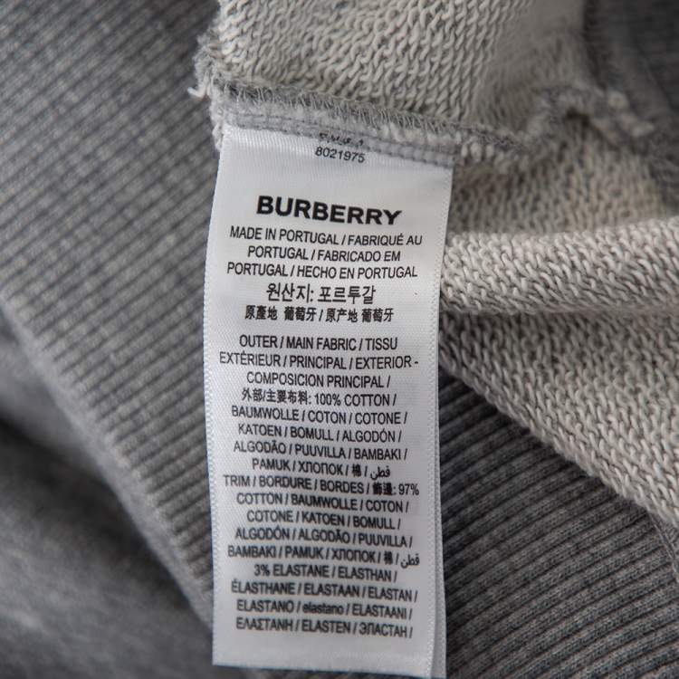 Pre Owned Burberry Grey Logo Tape Printed Cotton Knit Hoodie M 