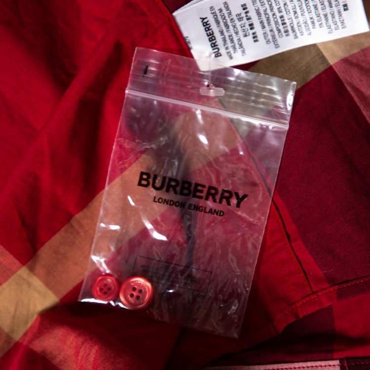 Pre Owned Burberry Red Checkered Cotton Stretch Button Front Shirt M 
