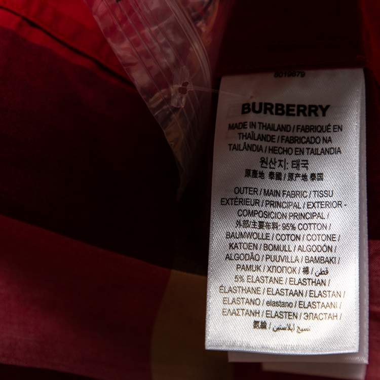 Pre Owned Burberry Red Checkered Cotton Stretch Button Front Shirt M 
