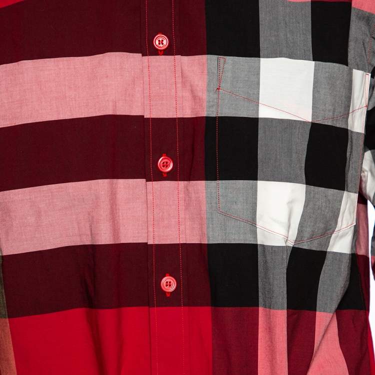 Pre Owned Burberry Red Checkered Cotton Stretch Button Front Shirt M 