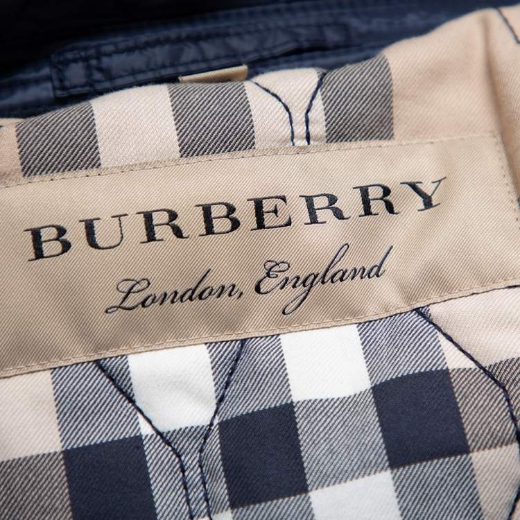 Pre Owned Burberry Navy Blue Synthetic Leather Trim Quilted Gillington Jacket XL