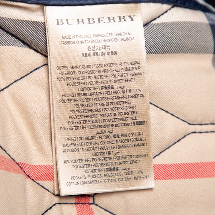 Pre Owned Burberry Navy Blue Synthetic Leather Trim Quilted Gillington Jacket XL