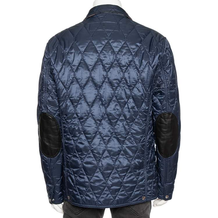 Pre Owned Burberry Navy Blue Synthetic Leather Trim Quilted Gillington Jacket XL