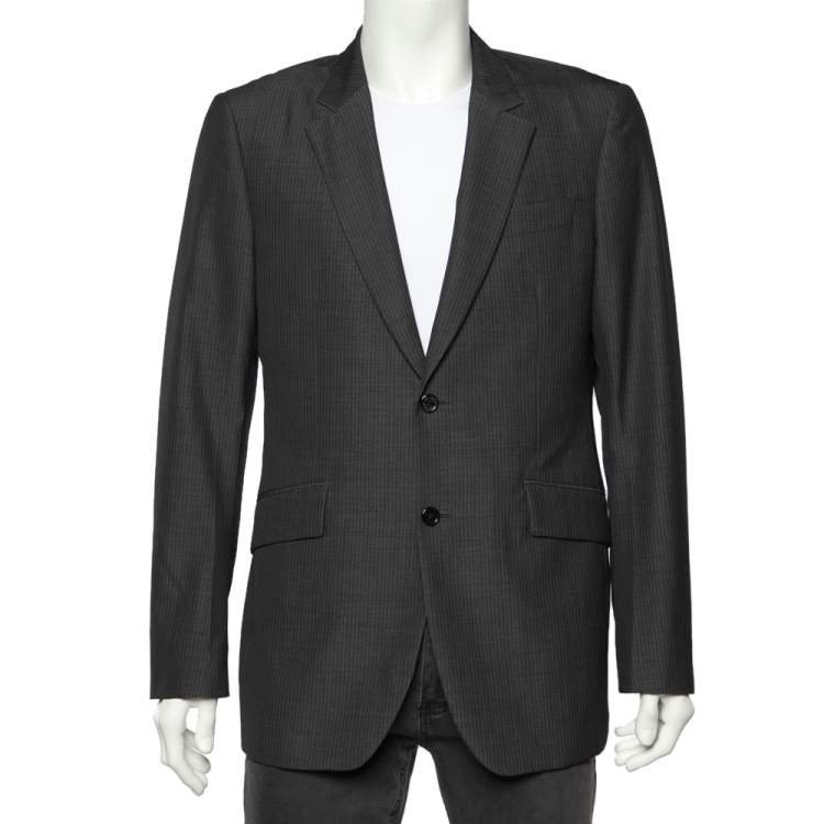 Pre Owned Burberry Charcoal Grey Striped Wool Button Front Blazer XL