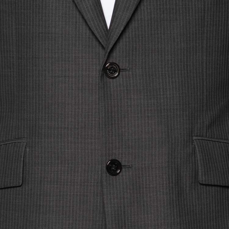 Pre Owned Burberry Charcoal Grey Striped Wool Button Front Blazer XL