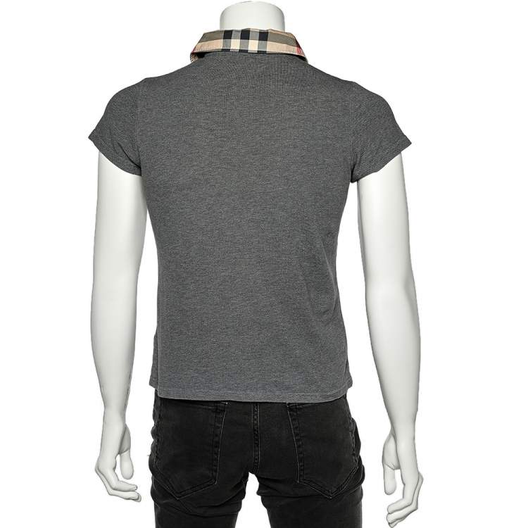 Pre Owned Burberry Grey Cotton Pique Polo T-Shirt L