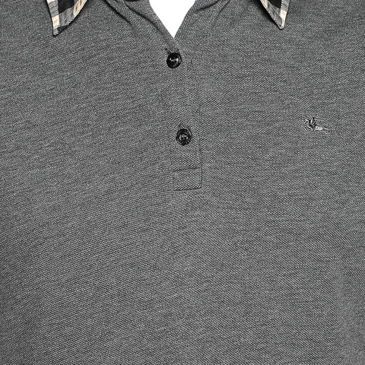 Pre Owned Burberry Grey Cotton Pique Polo T-Shirt L