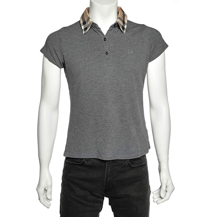 Pre Owned Burberry Grey Cotton Pique Polo T-Shirt L