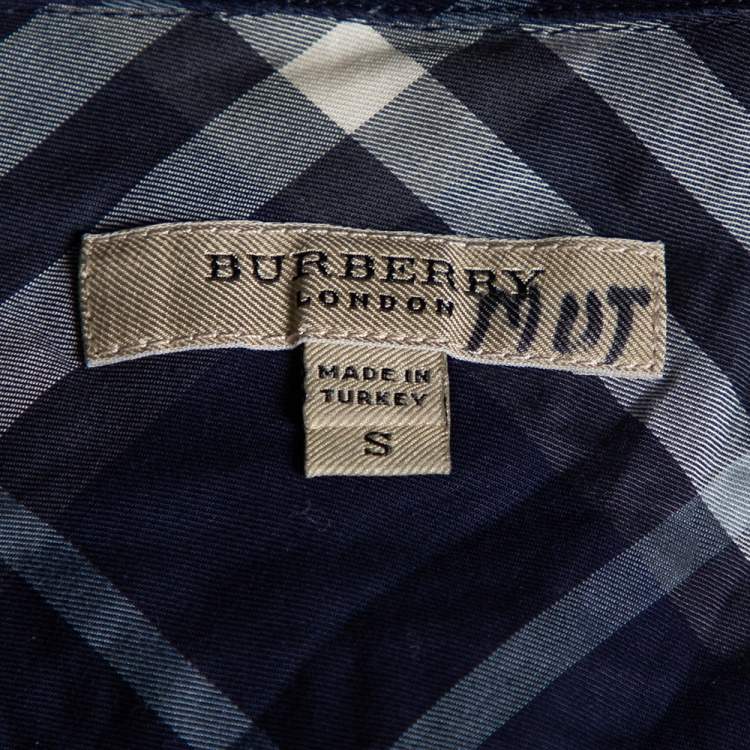 Pre Owned Burberry Navy Blue Checkered Cotton Button Front Shirt S