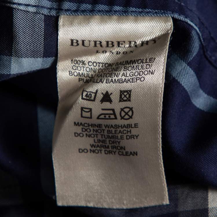 Pre Owned Burberry Navy Blue Checkered Cotton Button Front Shirt S