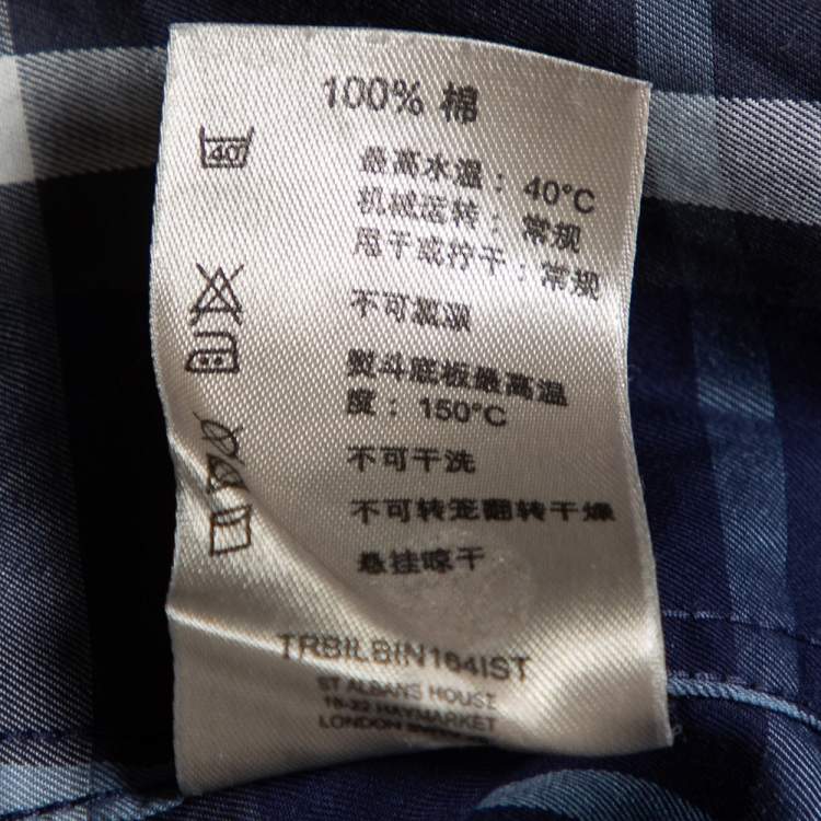 Pre Owned Burberry Navy Blue Checkered Cotton Button Front Shirt S