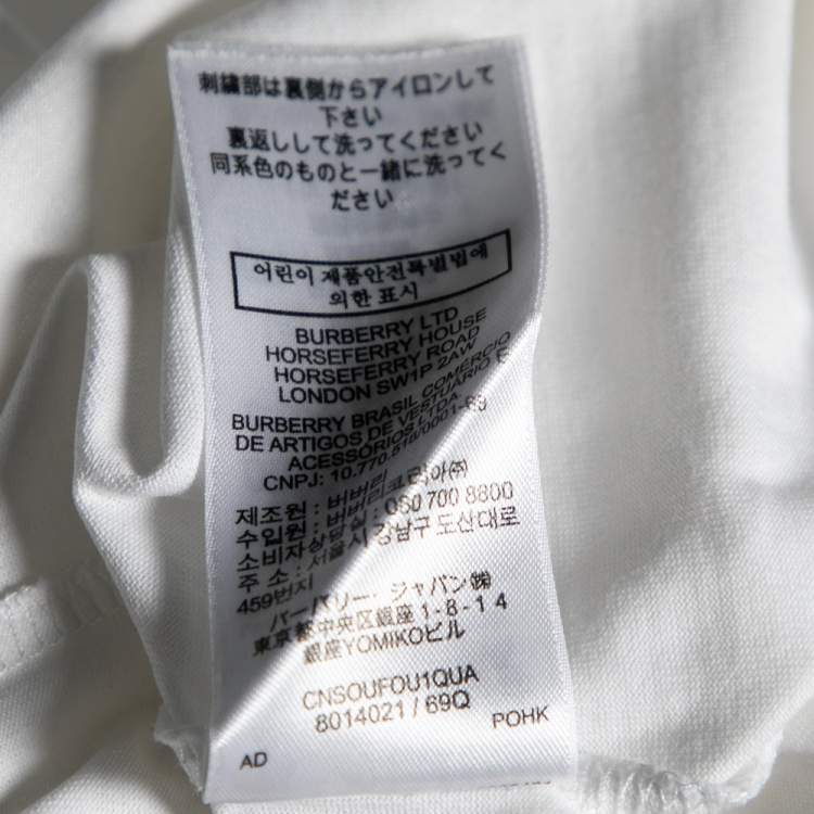 Pre Owned Burberry White Cotton Logo Printed Short Sleeve T-Shirt M