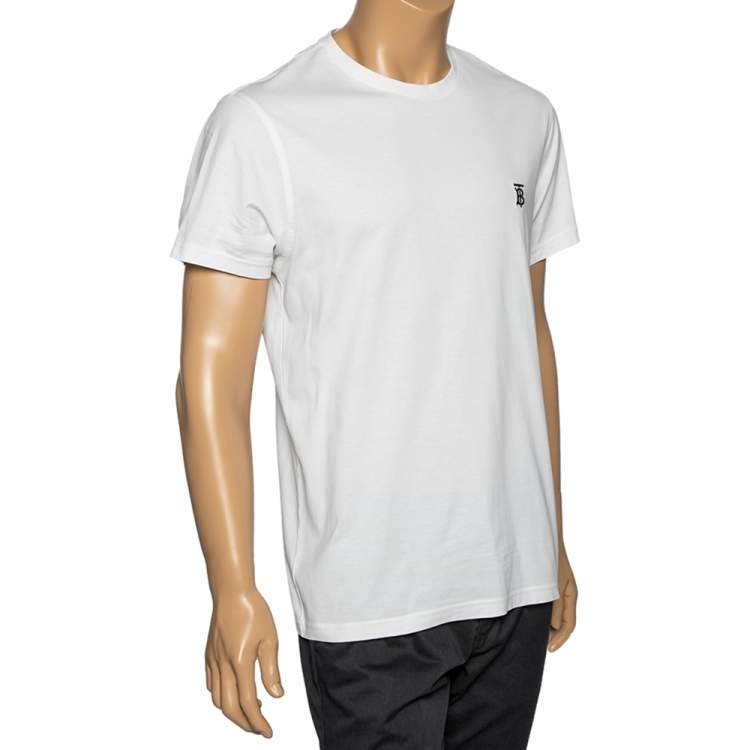 Pre Owned Burberry White Cotton Logo Printed Short Sleeve T-Shirt M