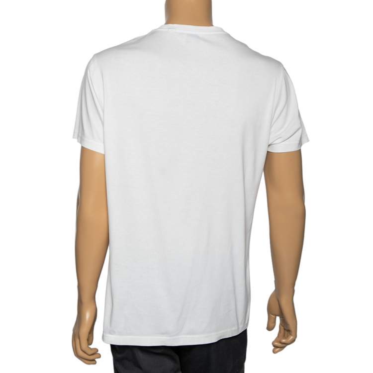 Pre Owned Burberry White Cotton Logo Printed Short Sleeve T-Shirt M
