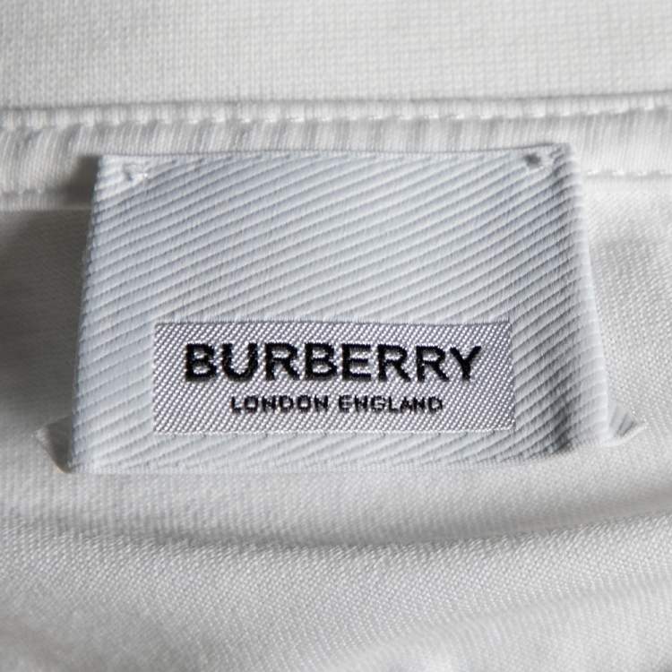 Pre Owned Burberry White Cotton Logo Printed Short Sleeve T-Shirt M