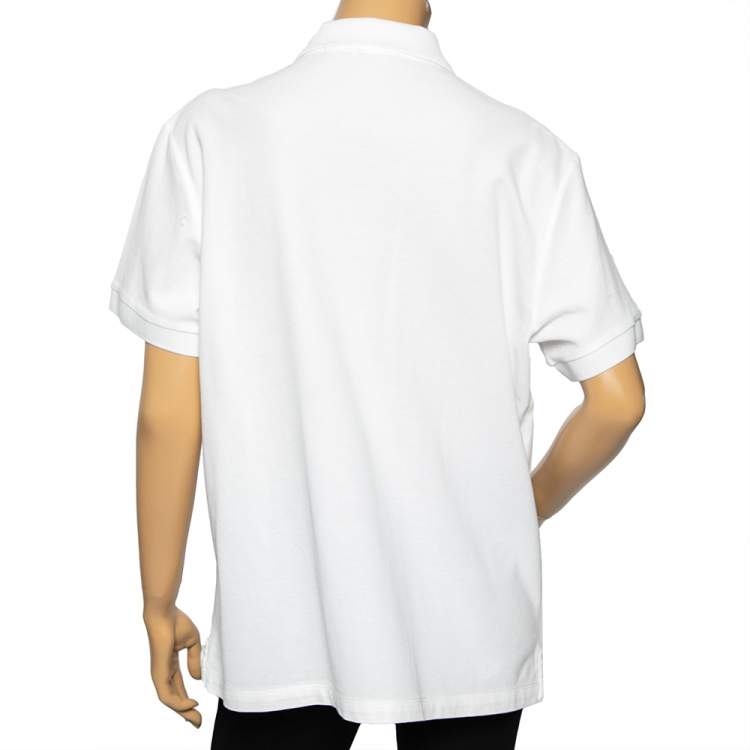 Pre Owned Burberry White Cotton Pique Logo Embroidered Polo T-Shirt XL