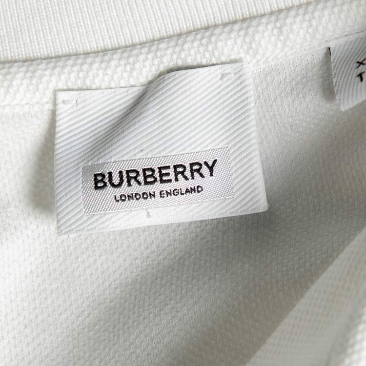 Pre Owned Burberry White Cotton Pique Logo Embroidered Polo T-Shirt XL