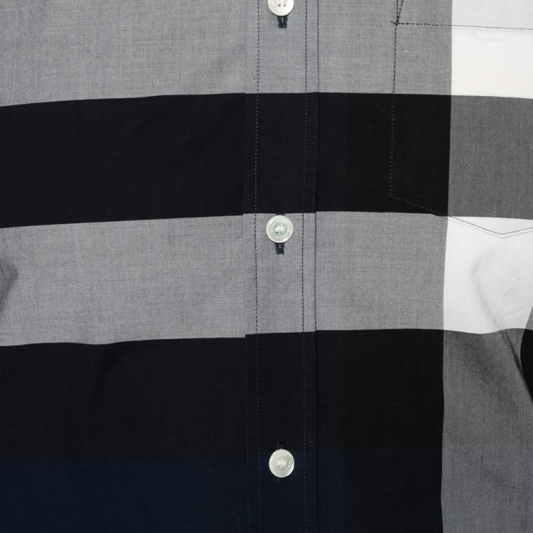 Pre Owned Burberry Blue Exploded Check Cotton Button Front Shirt XS