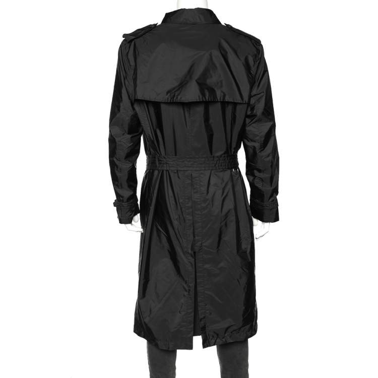 Pre Owned Burberry Black Taffeta Double Breasted Long Coat XL