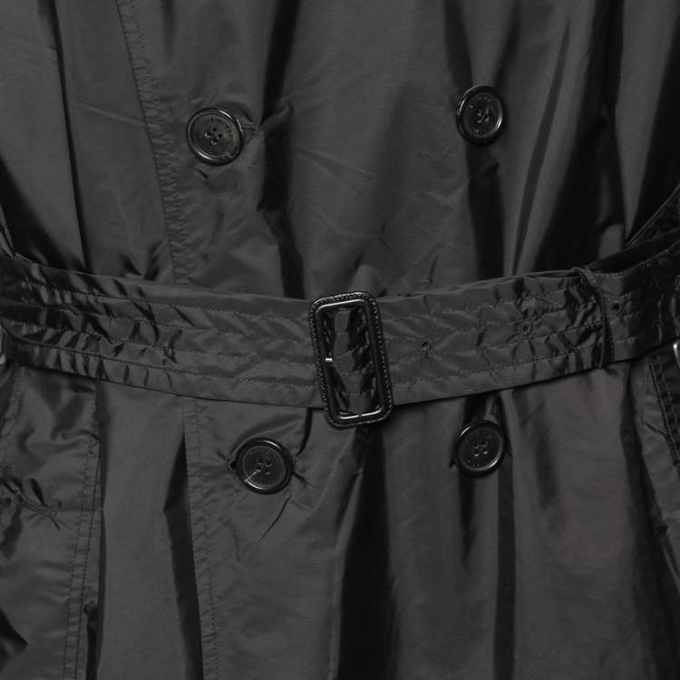 Pre Owned Burberry Black Taffeta Double Breasted Long Coat XL