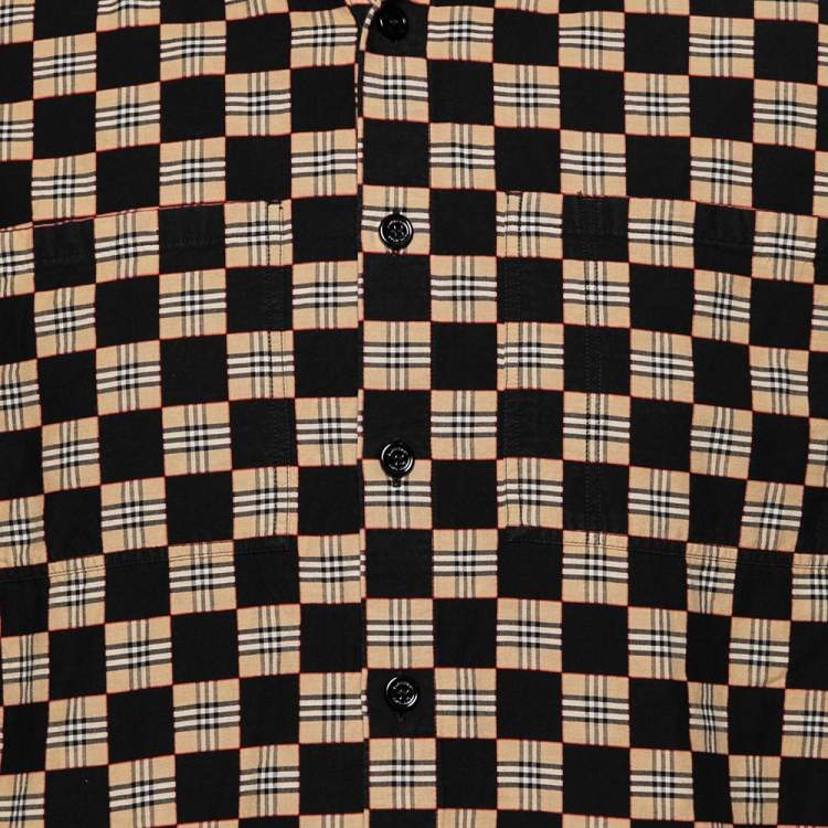 Pre Owned Burberry Black and Beige Trulo Check Cotton Shirt M