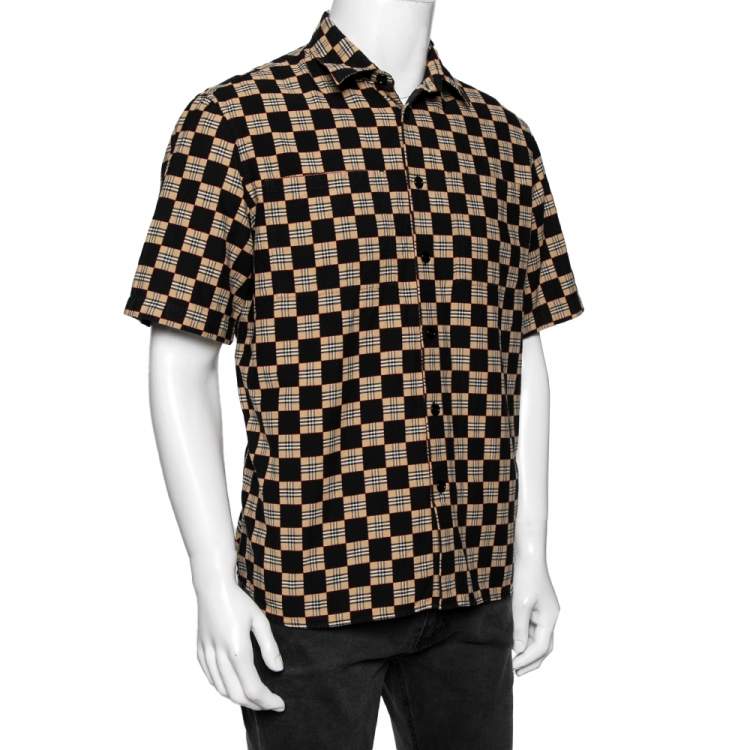 Pre Owned Burberry Black and Beige Trulo Check Cotton Shirt M