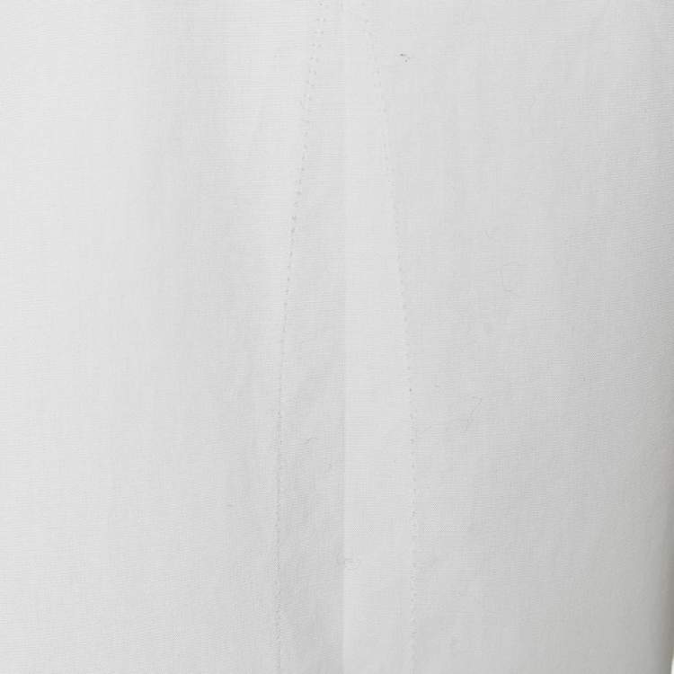 Pre Owned Burberry White Cotton Striped Hem Detail Button Front Shirt L
