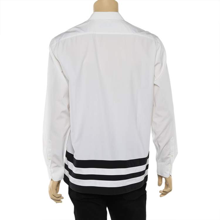 Pre Owned Burberry White Cotton Striped Hem Detail Button Front Shirt L