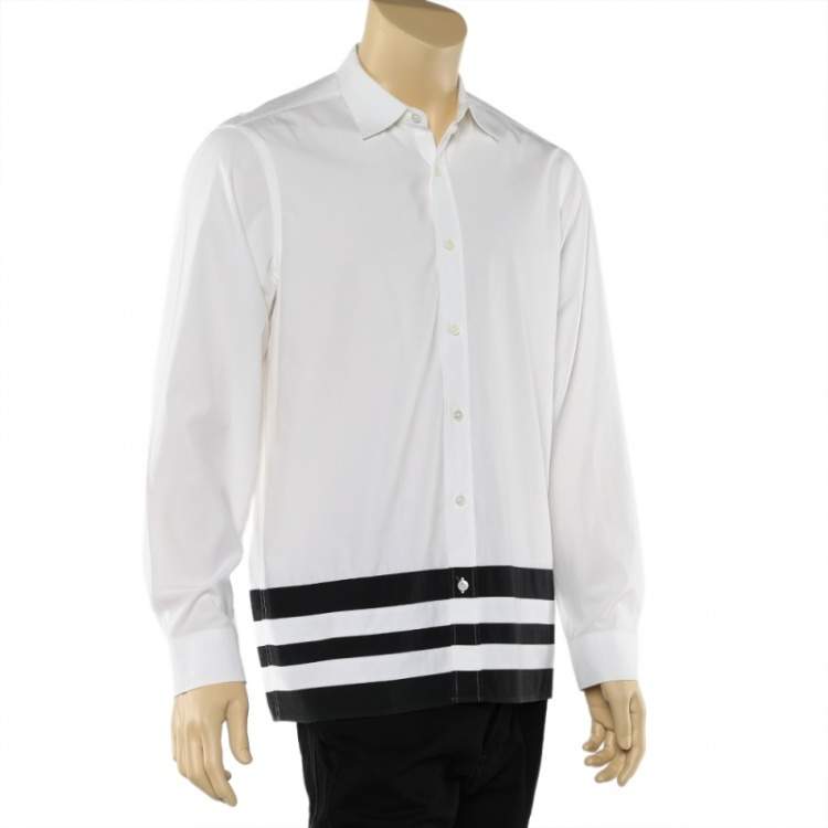 Pre Owned Burberry White Cotton Striped Hem Detail Button Front Shirt L