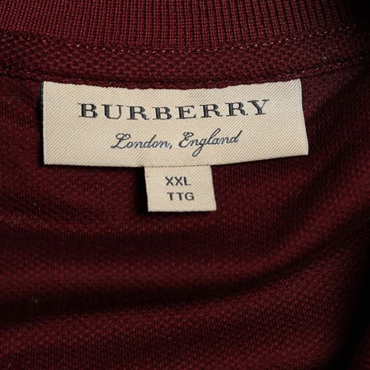 Pre Owned Burberry Maroon Cotton Pique Logo Embroidered Polo T-Shirt XXL