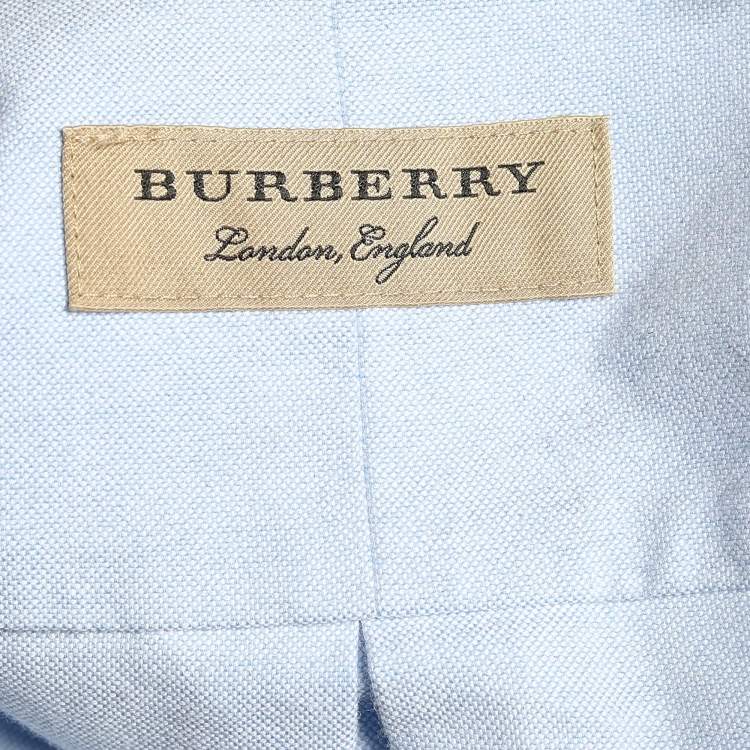 Pre Owned Burberry Blue Cotton Embroidered Pocket Long Sleeve Shirt XXL