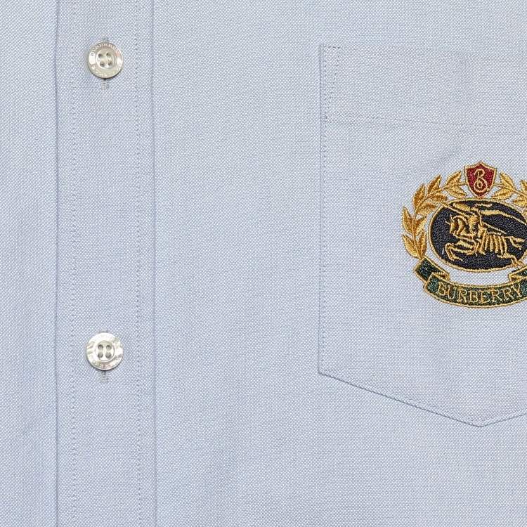 Pre Owned Burberry Blue Cotton Embroidered Pocket Long Sleeve Shirt XXL