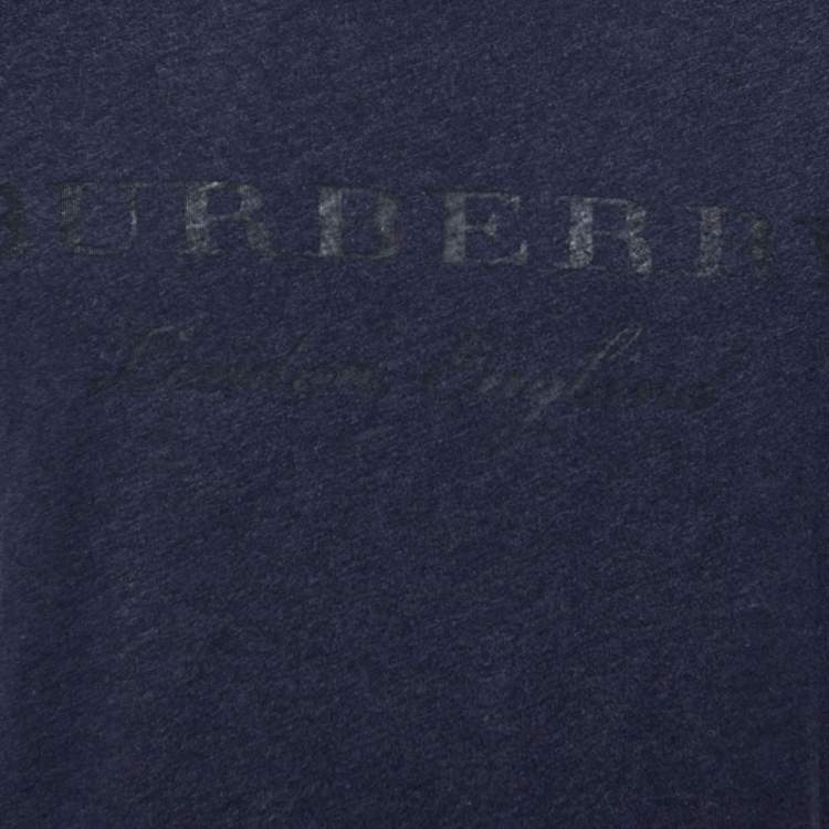 مملوكة مسبقًا Burberry Navy Blue Logo Printed Crew Neck T-Shirt M