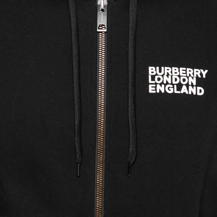 Pre Owned Burberry Black Love Print Cotton Zip Front Hooded Jacket S
