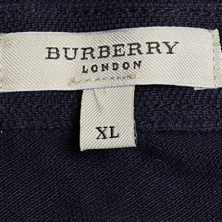 Pre Owned Burberry London Navy Blue Pique Cotton Long Sleeve Polo T-Shirt XL