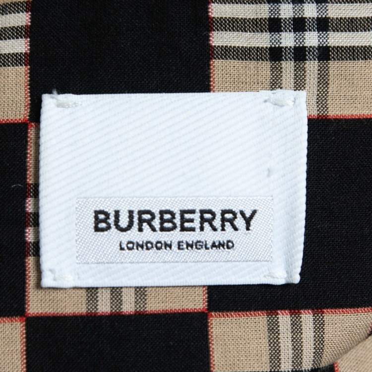Pre Owned Burberry Black & Beige Checkerboard Printed Cotton Short Sleeve Shirt M