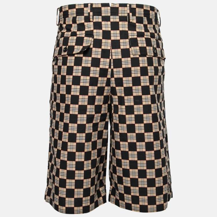 Pre Owned Burberry Black & Beige Chequer Jacquard Tailored Shorts L