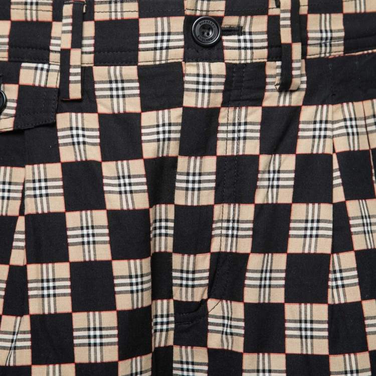 Pre Owned Burberry Black & Beige Chequer Jacquard Tailored Shorts L