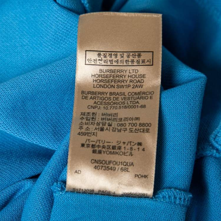 Pre Owned Burberry Blue Cotton Polo T-Shirt S