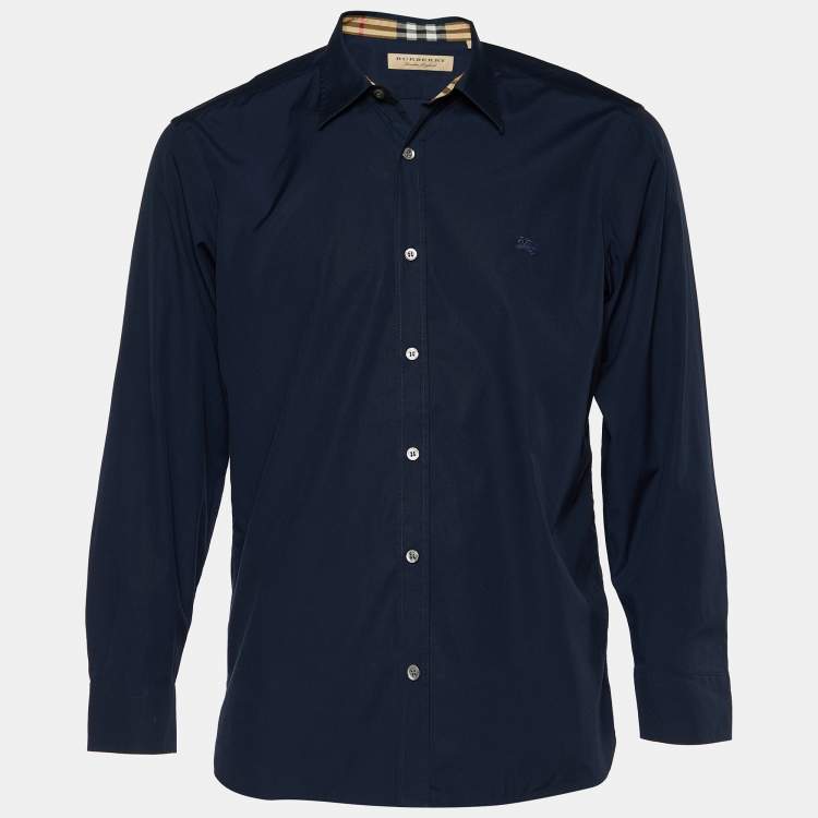 Burberry Men's Outlet Long Sleeve Stretch Cotton Slim Fit Dress Shirt Dark buying Navy